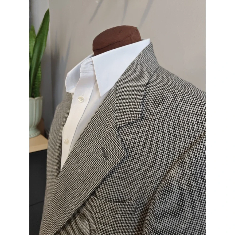 Robert Morris Mens Sports Coat 41R White Black Houndstooth Tweed Made in USA